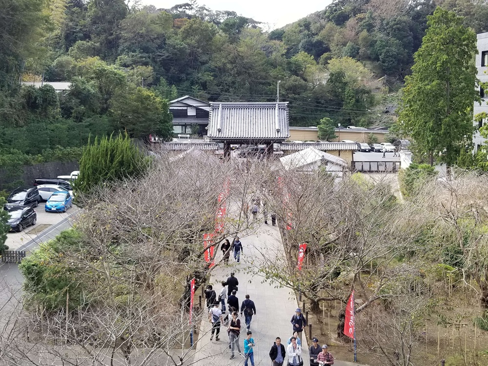 建長寺の山門の上から総門を見下ろした様子