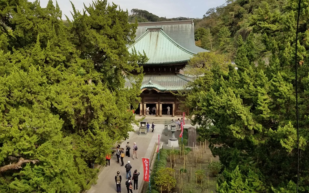 建長寺の山門の上から仏殿を見下ろした様子