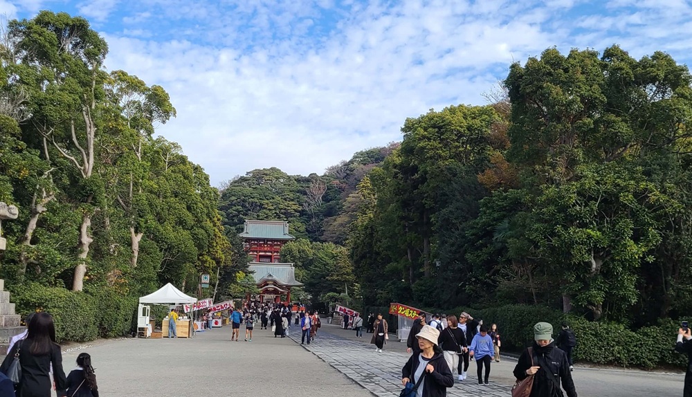 鶴岡八幡宮の参道　新嘗祭が始まる前の様子　奥に舞殿と本宮が見える