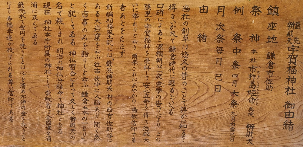 銭洗弁財天宇賀福神社 御由緒板