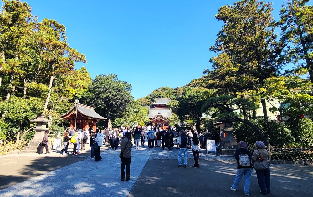 写真の右に鶴岡八幡宮の社務所 9時56分